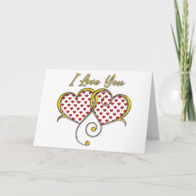 I Love You Design Gold Hearts Card (Front)