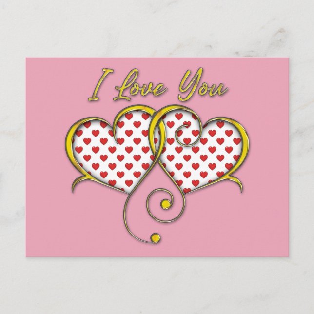 I Love You Design Gold Hearts Postcard (Front)