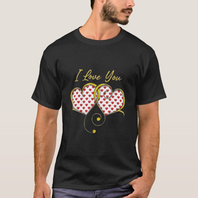 I Love You Design Gold Hearts T-Shirt (Front)