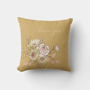 I Love You design personalized Botanical Golden Cushion