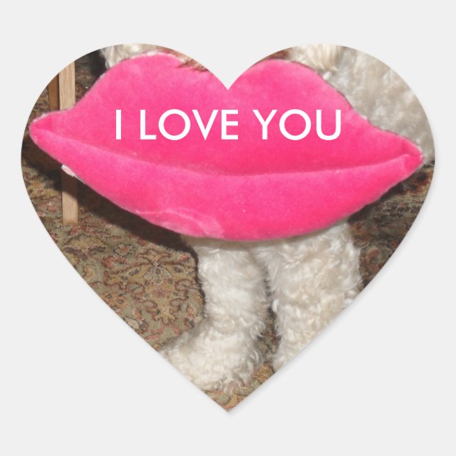 I love you dog with lips heart sticker (Front)
