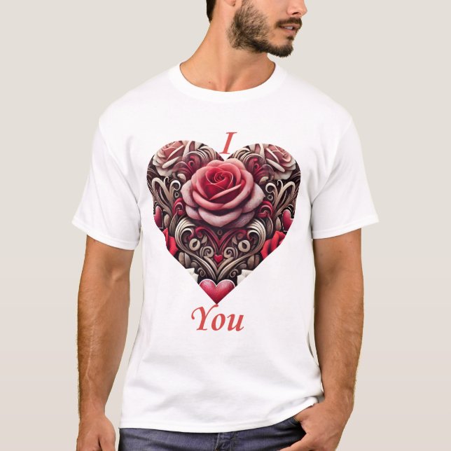 🌹 I Love You – Elegant Rose Heart Design T-Shirt (Front)