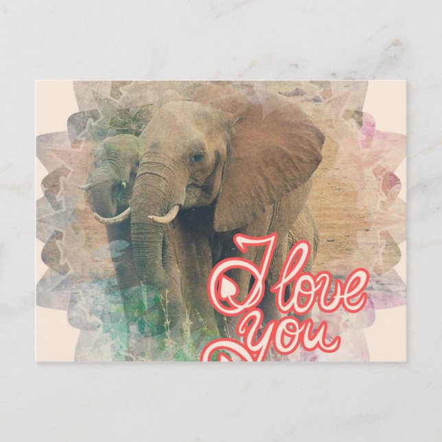 I Love You Elephants Postcard (Front)