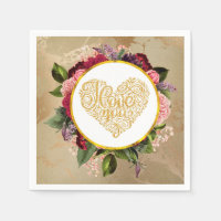 I Love You Fancy Golden Ornate Heart with Florals