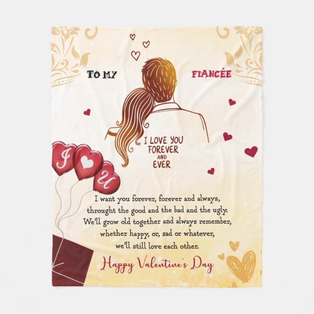 I Love You Forever And Ever, Happy Valentine's Day Fleece Blanket (Front)