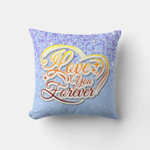 I Love You Forever Valentines Day Blue Glitter Cushion
