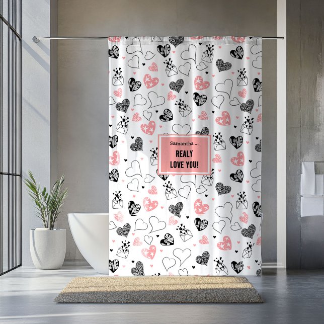 I Love You Gift Hand Drawn Heart Shower Curtain (I Love You Gift Hand Drawn Heart Shower Curtain)
