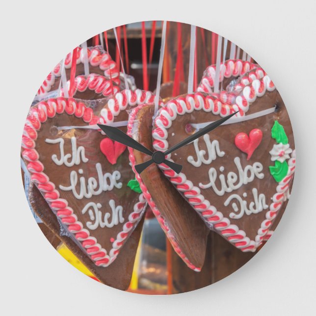 I Love You Gingerbread Hearts At The Holiday Large Clock (Front)