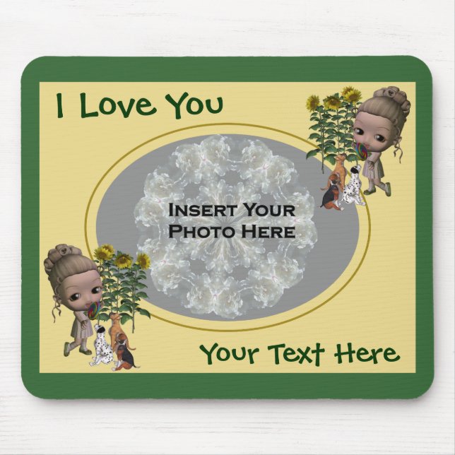 I Love You Girl Puppies Add Photo Mousepad (Front)