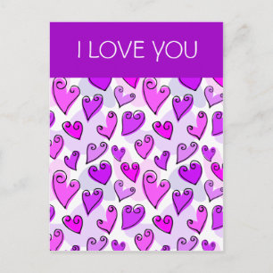 I Love You Girly Purple Heart Romantic Valentines  Holiday Postcard