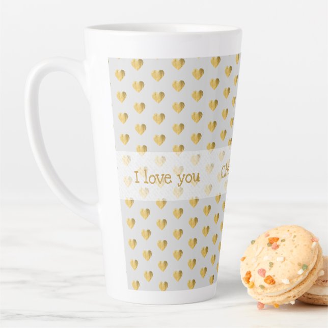 I love you - Golden Foil Hearts Modern Grunge Latte Mug (In Situ)