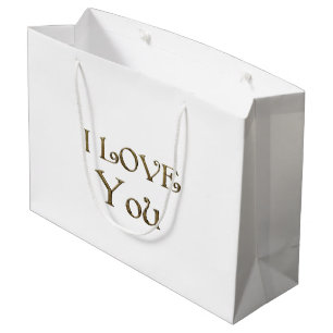 I Love You Golden Text Typography Elegant Large Gift Bag