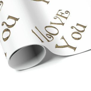 I Love You Golden Text Typography Elegant Wrapping Paper