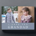 I Love You Grandad Modern Blue 2 Photo Collage  Plaque<br><div class="desc">Personalised I Love You Grandad Modern Blue 2 Photo Collage Plaque.</div>