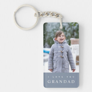 I Love You Grandad Modern Blue 2 Photo Key Ring