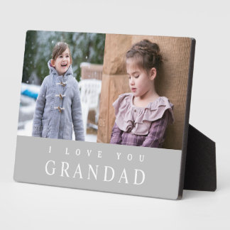 I Love You Grandad Modern Grey 2 Photo Collage Plaque