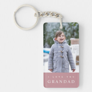 I Love You Grandad Modern Pink 2 Photo Key Ring