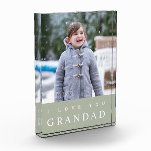 I Love You Grandad Modern Sage Green Grandchild Photo Block
