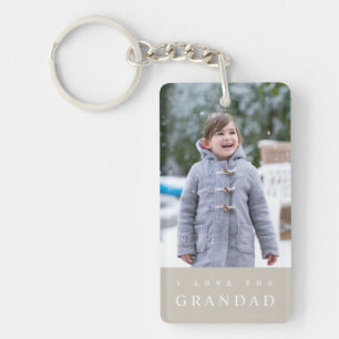 I Love You Grandad Modern Taupe Beige 2 Photo Key Ring