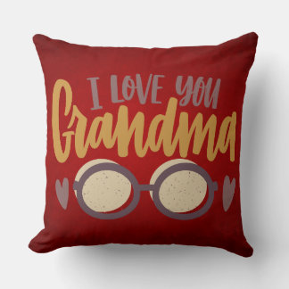 I Love You Grandma Calligraphy Script Red Cushion