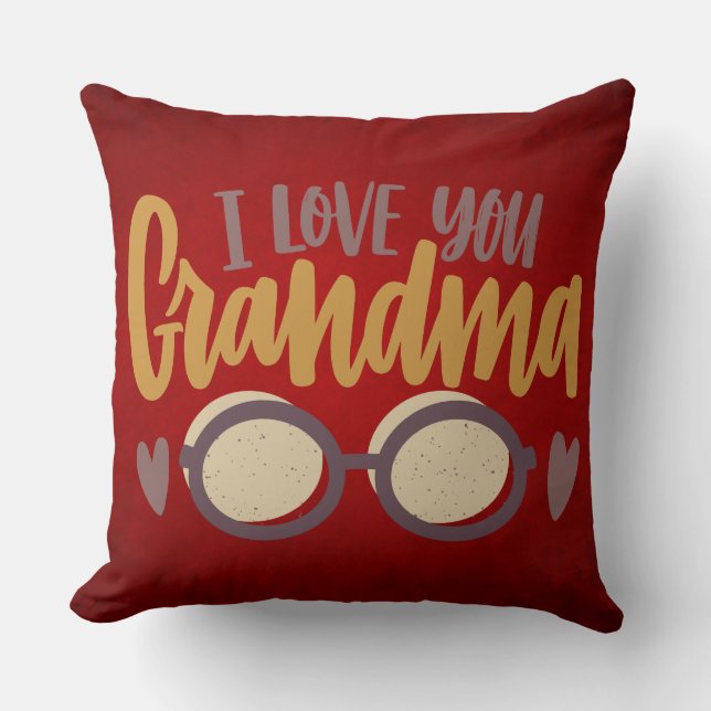 I Love You Grandma Calligraphy Script Red Cushion (Front)