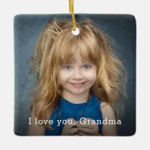 I Love You Grandma With Square Photo Ceramic Ornament