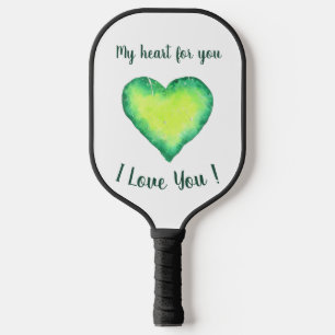 I Love You Green and Blue Heart Valentine's Day Pickleball Paddle