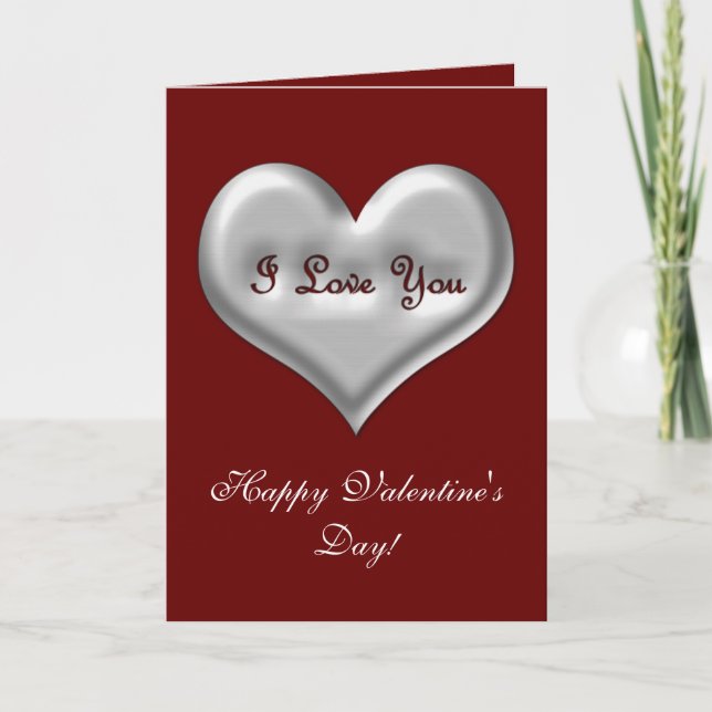 I love you grey heart with metallic effect holiday card (Front)