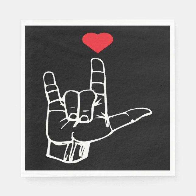 I Love You Hand Sign ASL Gift Men Women Valentine Napkin (Front)