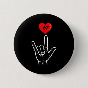 I Love You Hand Sign Asl Heart 67 Women Kids Men V 6 Cm Round Badge