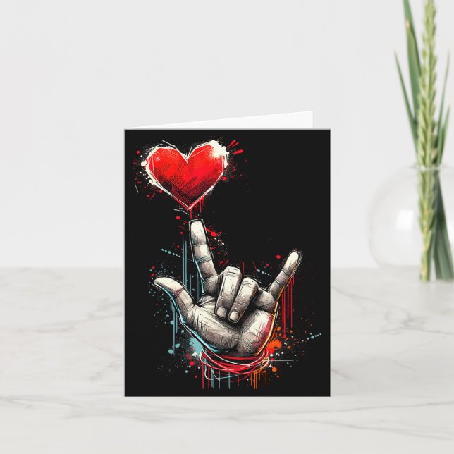 I Love You Hand Sign Asl Heart Women Kids Men Vale Card (Front)