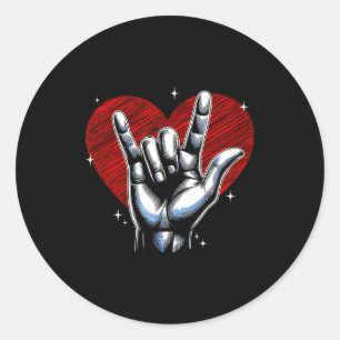 I Love You Hand Sign Asl Heart Women Kids Men Vale Classic Round Sticker