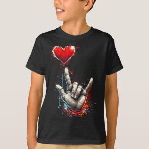 I Love You Hand Sign Asl Heart Women Kids Men Vale T-Shirt