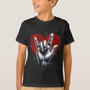 I Love You Hand Sign Asl Heart Women Kids Men Vale T-Shirt