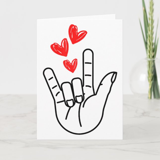 I-love You Hand Sign Heart Women Girls Valentines  Card (Front)