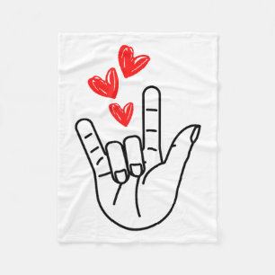 I-love You Hand Sign Heart Women Girls Valentines Fleece Blanket