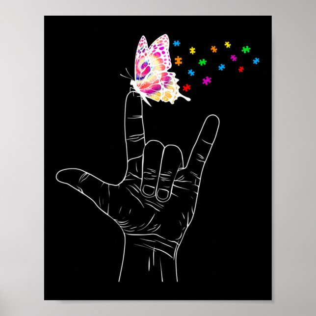 I Love You Hand Sign Language Butterfly Autism Awa (Front)