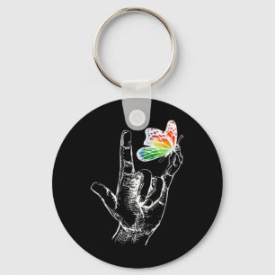 I Love You Hand Sign Language Butterfly Autism Awa Key Ring