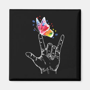 I Love You Hand Sign Language Butterfly Autism Awa Magnet