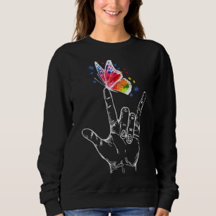 I Love You Hand Sign Language Butterfly Autism Awa Sweatshirt
