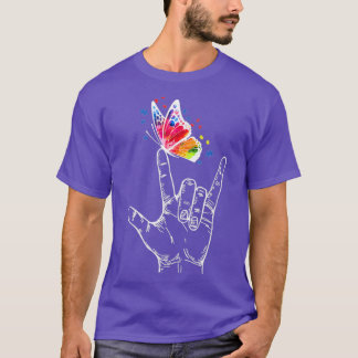 I Love You Hand Sign Language Butterfly Autism Awa T-Shirt