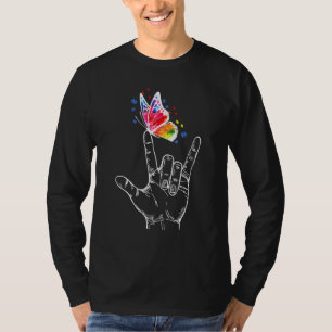 I Love You Hand Sign Language Butterfly Autism Awa T-Shirt