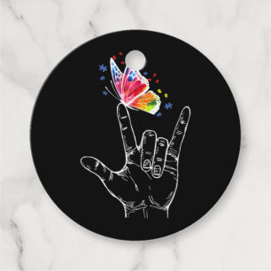 I Love You Hand Sign Language Butterfly Autism Favour Tags