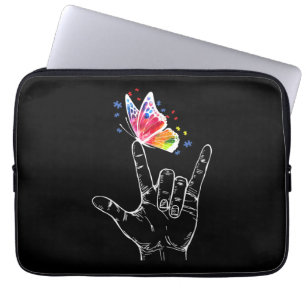 I Love You Hand Sign Language Butterfly Autism Laptop Sleeve
