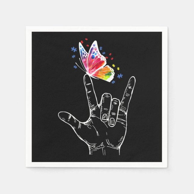 I Love You Hand Sign Language Butterfly Autism Napkin (Front)