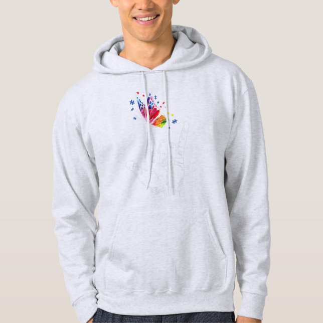 I Love You Hand Sign Language Butterfly Puzzle Pie Hoodie (Front)