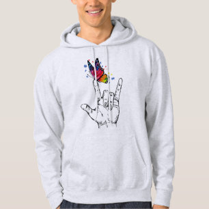 I Love You Hand Sign Language Butterfly Puzzle Pie Hoodie