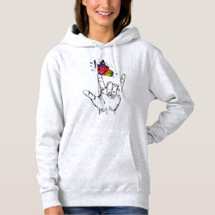 I Love You Hand Sign Language Butterfly Puzzle Pie Hoodie
