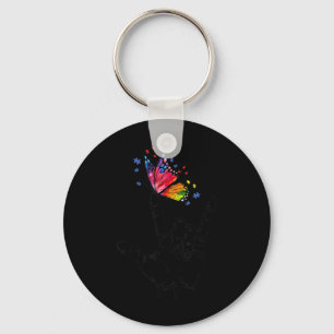 I Love You Hand Sign Language Butterfly Puzzle Pie Key Ring