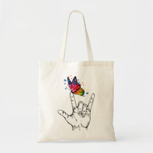 I Love You Hand Sign Language Butterfly Puzzle Pie Tote Bag